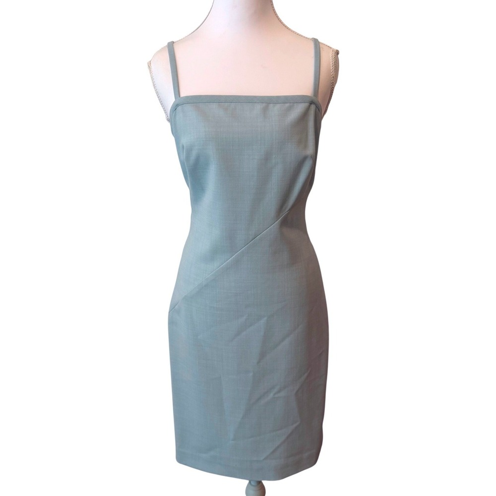 Vintage BCBG Max Azria Light Blue Wool Blend Sheath Dress Minimalist Y2K Size 2